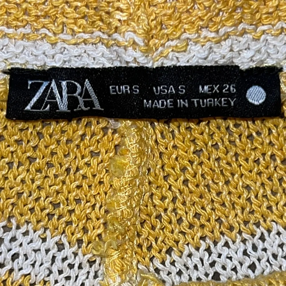 Zara | Knit Pant High Waisted Flare Leg Yellow Striped Elastic Waistband Small - Picture 11 of 12
